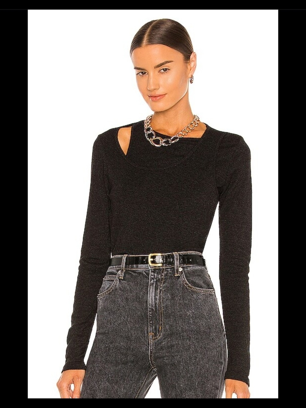 Monrow○ Asymetrical Long-Sleeve Cutout Top